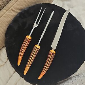Sheffield Crown Crest Stainless Steel Bakelite Faux Stag Horn Carving Set